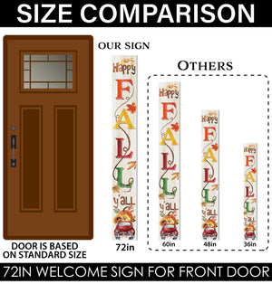 72-Inch Wooden "Happy Fall Y'all" Porch Sign - Seasonal Front Door Decor for Autumn Celebrations