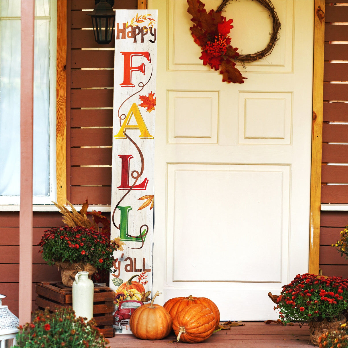 72-Inch Wooden "Happy Fall Y'all" Porch Sign - Seasonal Front Door Decor for Autumn Celebrations