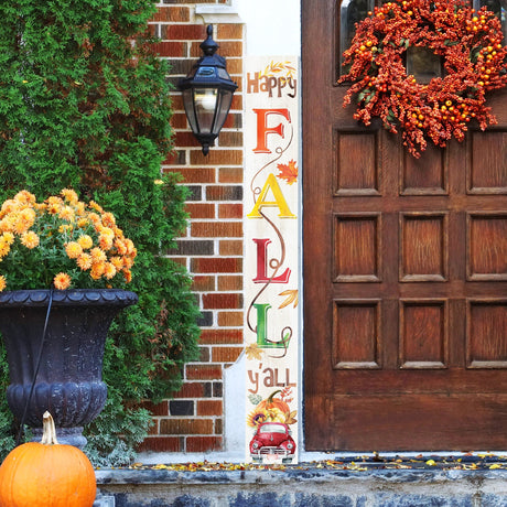 72-Inch Wooden "Happy Fall Y'all" Porch Sign - Seasonal Front Door Decor for Autumn Celebrations
