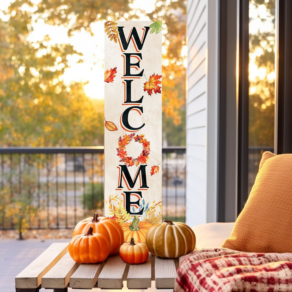 36-Inch "Welcome" Fall Porch Sign - Wooden Decor - Front Door Display for Autumn Celebrations - Rustic Entryway Accessory