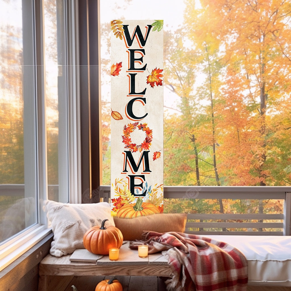 36-Inch "Welcome" Fall Porch Sign - Wooden Decor - Front Door Display for Autumn Celebrations - Rustic Entryway Accessory