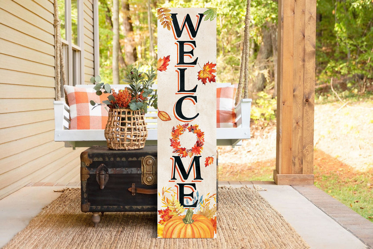 36-Inch "Welcome" Fall Porch Sign - Wooden Decor - Front Door Display for Autumn Celebrations - Rustic Entryway Accessory