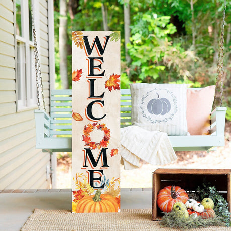 36-Inch "Welcome" Fall Porch Sign - Wooden Decor - Front Door Display for Autumn Celebrations - Rustic Entryway Accessory