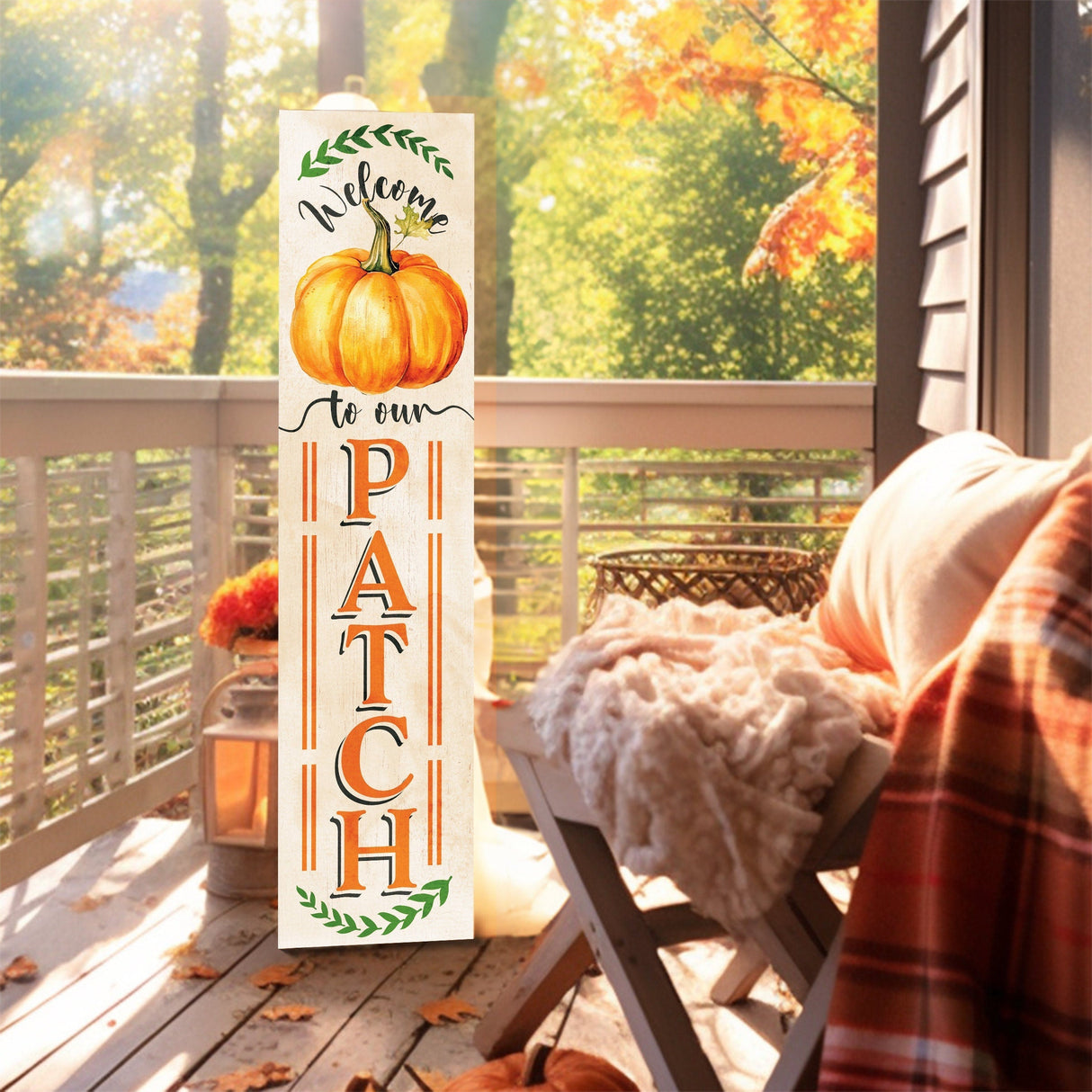 36in "Welcome to Our Patch" Fall Porch Sign - Rustic Wooden Decor for Front Door Display during Autumn Celebrations