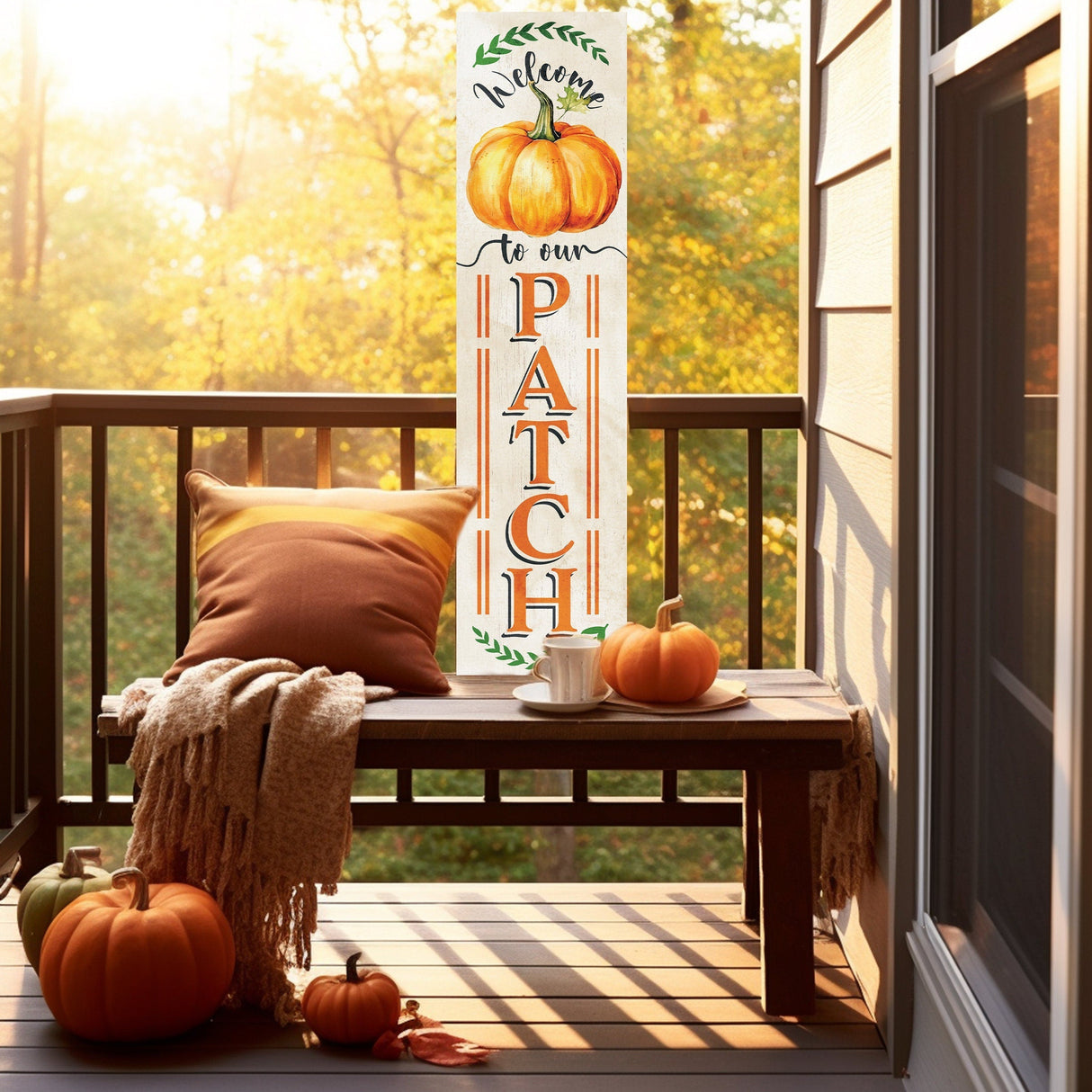 36in "Welcome to Our Patch" Fall Porch Sign - Rustic Wooden Decor for Front Door Display during Autumn Celebrations