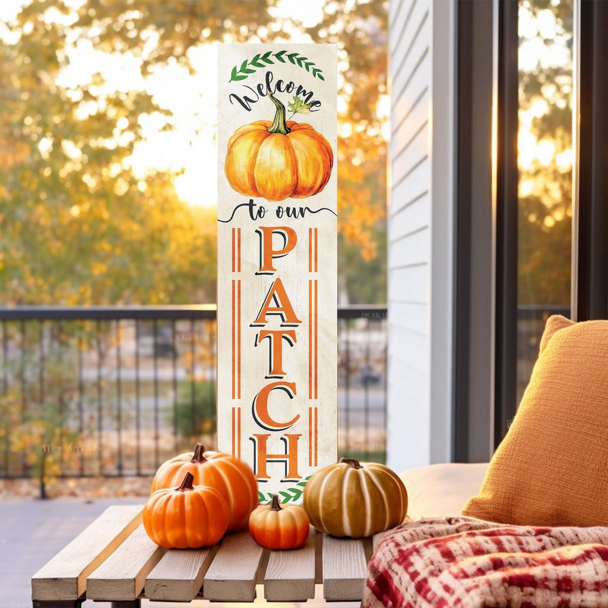 36in "Welcome to Our Patch" Fall Porch Sign - Rustic Wooden Decor for Front Door Display during Autumn Celebrations