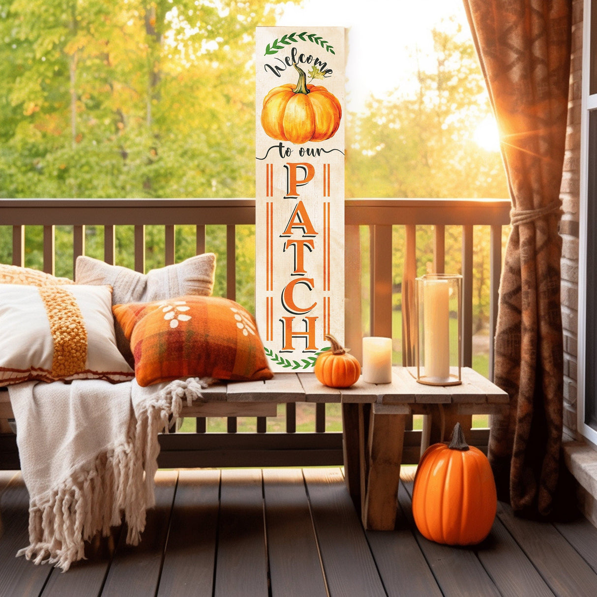 36in "Welcome to Our Patch" Fall Porch Sign - Rustic Wooden Decor for Front Door Display during Autumn Celebrations
