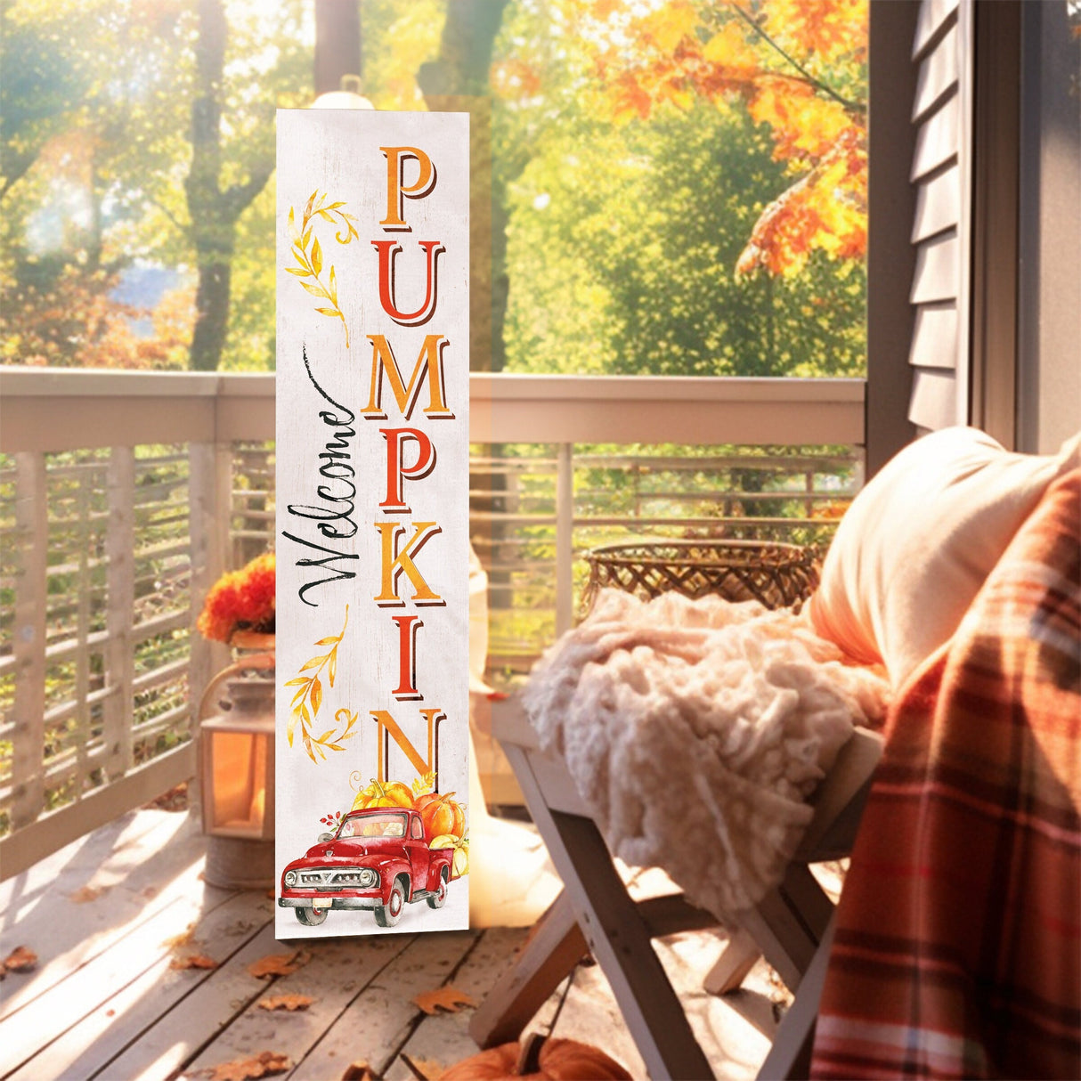 36in "Welcome Pumpkin" Fall Porch Sign - Rustic Harvest Decor for Front Door Display during Autumn Celebrations