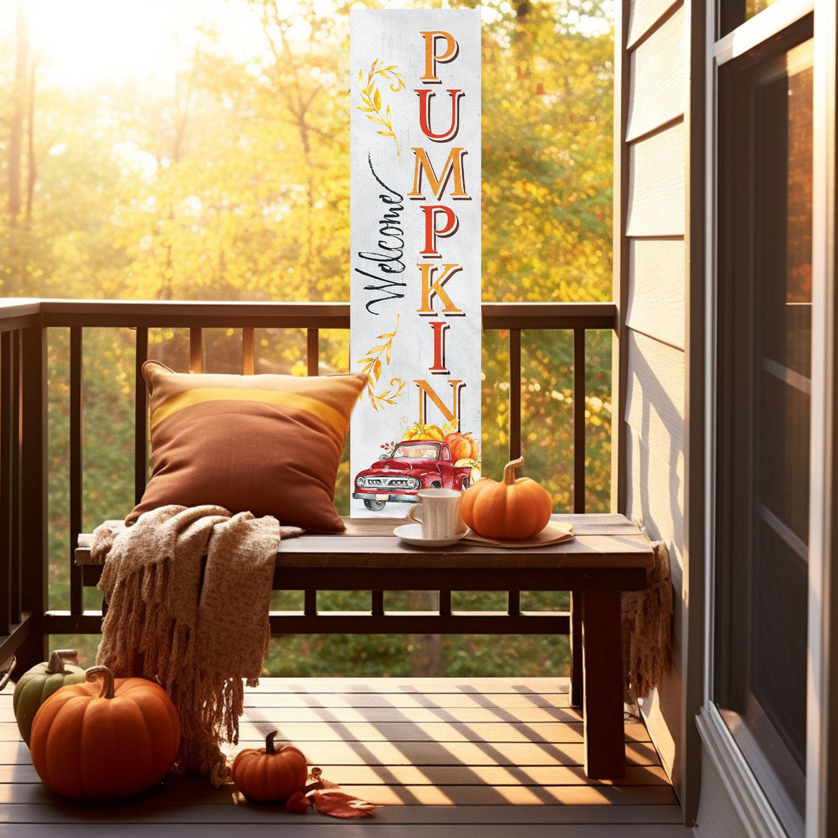 36in "Welcome Pumpkin" Fall Porch Sign - Rustic Harvest Decor for Front Door Display during Autumn Celebrations