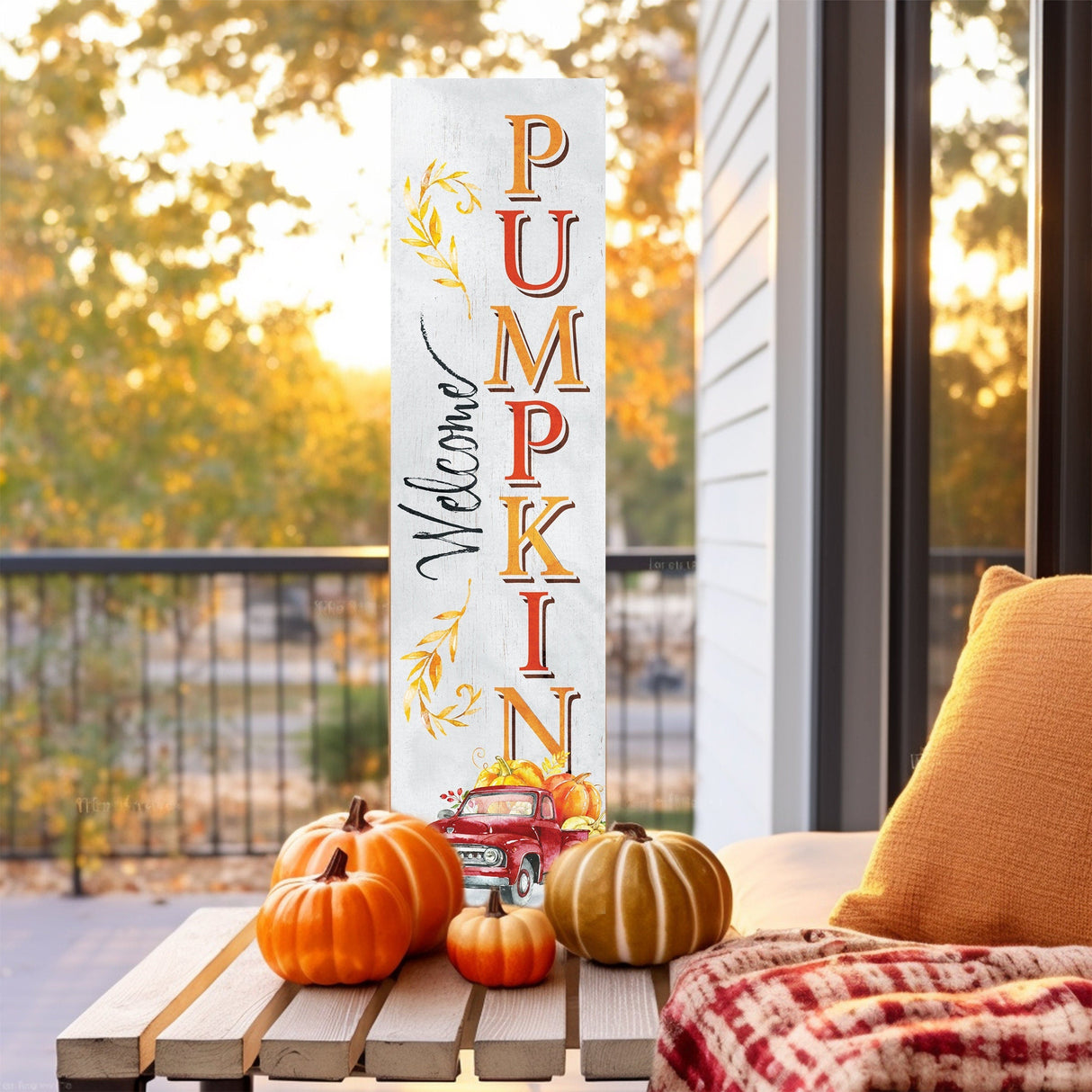 36in "Welcome Pumpkin" Fall Porch Sign - Rustic Harvest Decor for Front Door Display during Autumn Celebrations