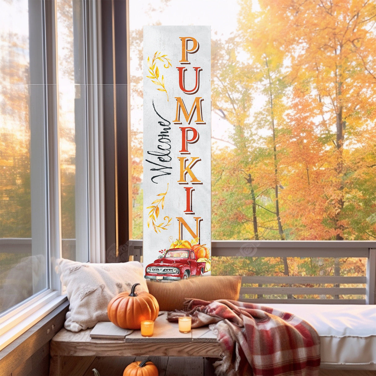 36in "Welcome Pumpkin" Fall Porch Sign - Rustic Harvest Decor for Front Door Display during Autumn Celebrations