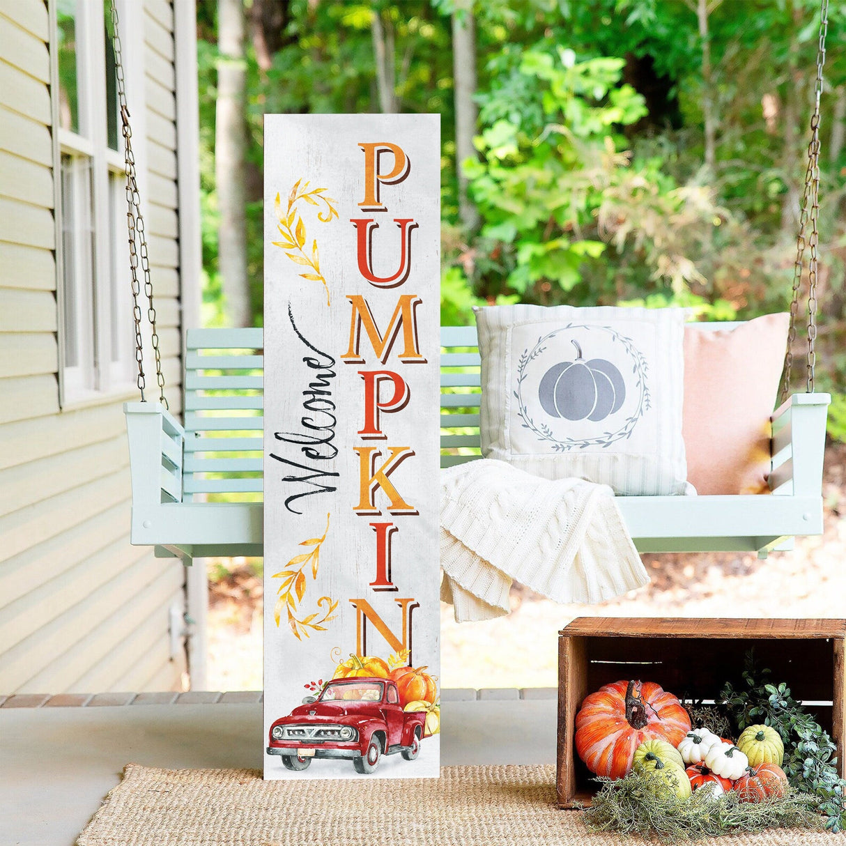 36in "Welcome Pumpkin" Fall Porch Sign - Rustic Harvest Decor for Front Door Display during Autumn Celebrations