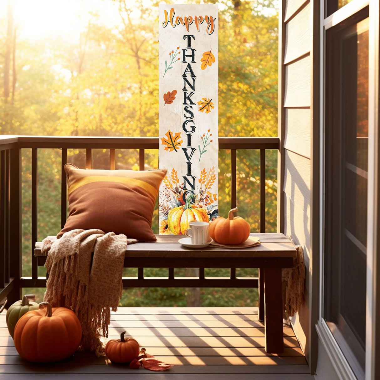 36in "Happy Thanksgiving" Fall Porch Sign - Rustic Harvest Decor for Front Door Display during Autumn Celebrations