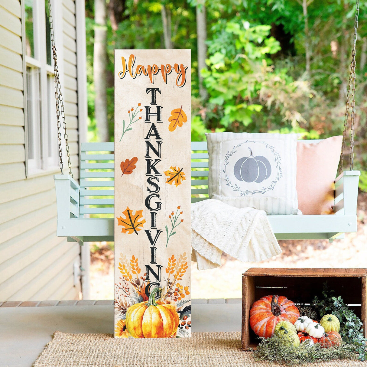 36in "Happy Thanksgiving" Fall Porch Sign - Rustic Harvest Decor for Front Door Display during Autumn Celebrations
