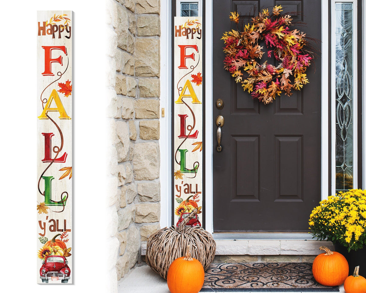 72-Inch Wooden "Happy Fall Y'all" Porch Sign - Seasonal Front Door Decor for Autumn Celebrations