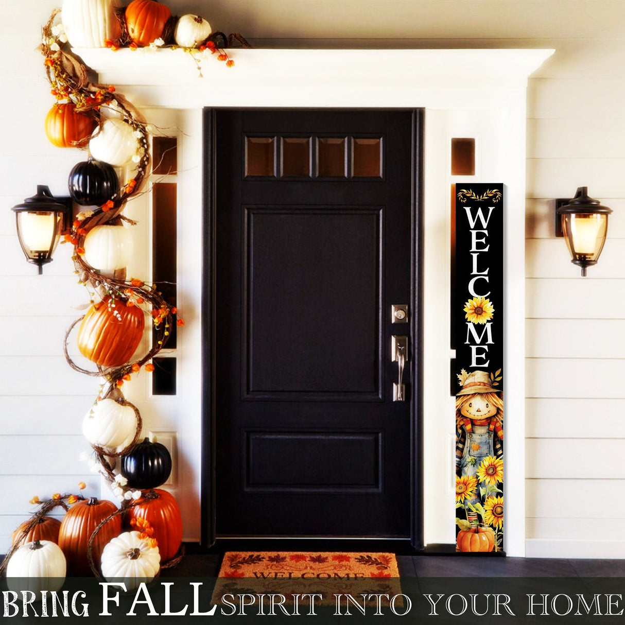 72in Welcome Sign for Front Door - Scarecrow Sunflower Design Perfect for Fall, Harvest, and Thanksgiving Celebrations