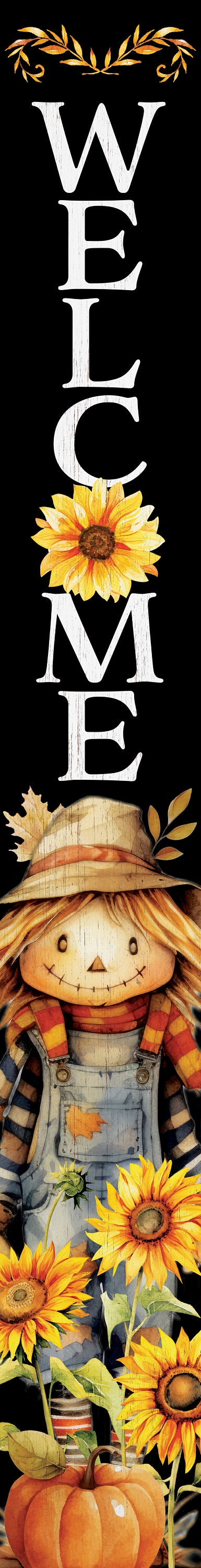 72in Welcome Sign for Front Door - Scarecrow Sunflower Design Perfect for Fall, Harvest, and Thanksgiving Celebrations