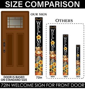 72in Welcome Sign for Front Door - Scarecrow Sunflower Design Perfect for Fall, Harvest, and Thanksgiving Celebrations