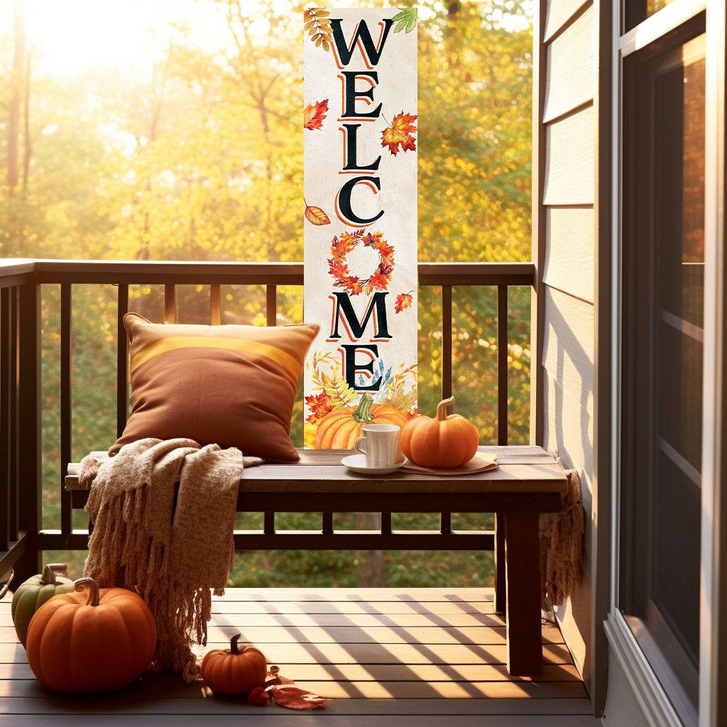 36-Inch "Welcome" Fall Porch Sign - Wooden Decor - Front Door Display for Autumn Celebrations - Rustic Entryway Accessory