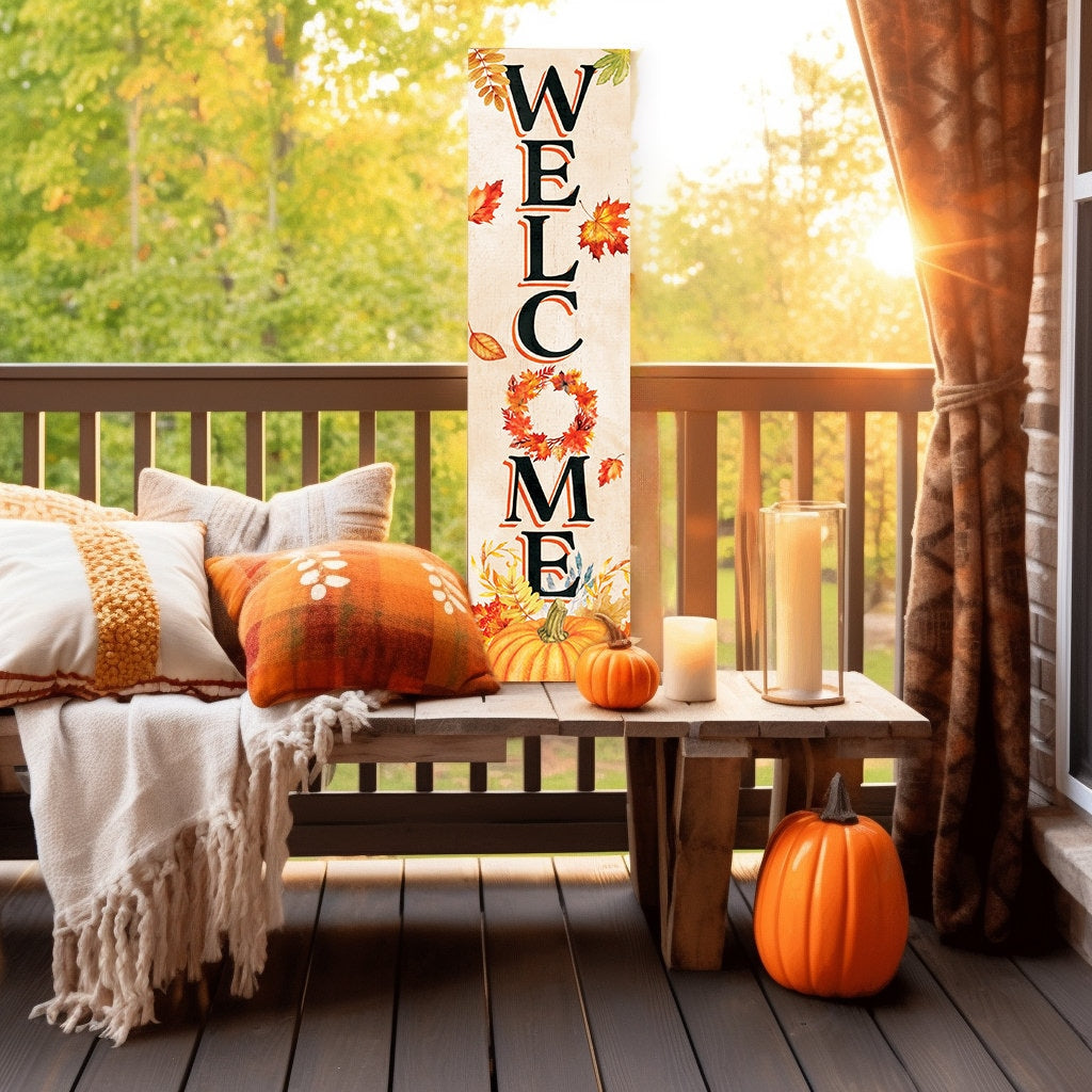 36-Inch "Welcome" Fall Porch Sign - Wooden Decor - Front Door Display for Autumn Celebrations - Rustic Entryway Accessory