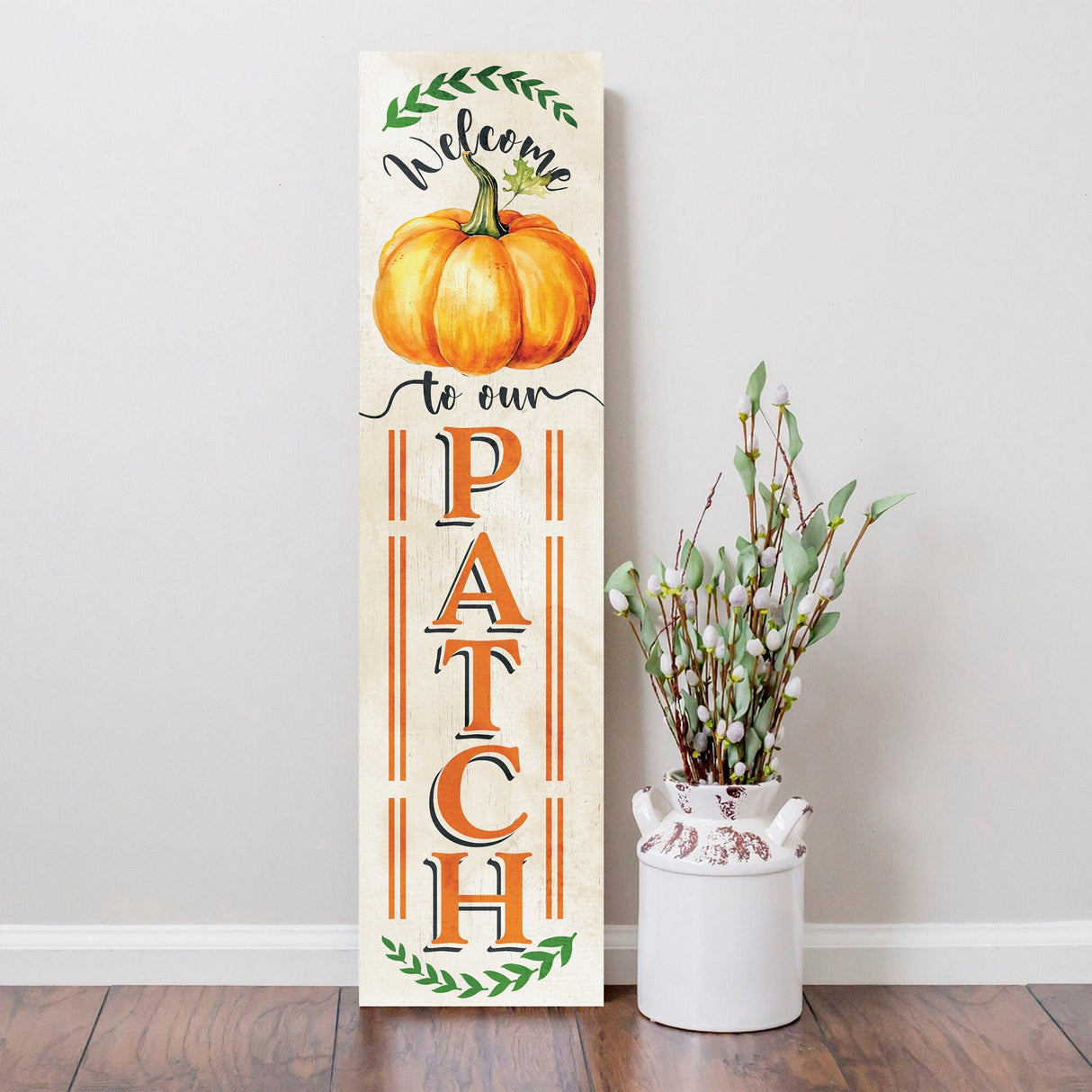 36in "Welcome to Our Patch" Fall Porch Sign - Rustic Wooden Decor for Front Door Display during Autumn Celebrations
