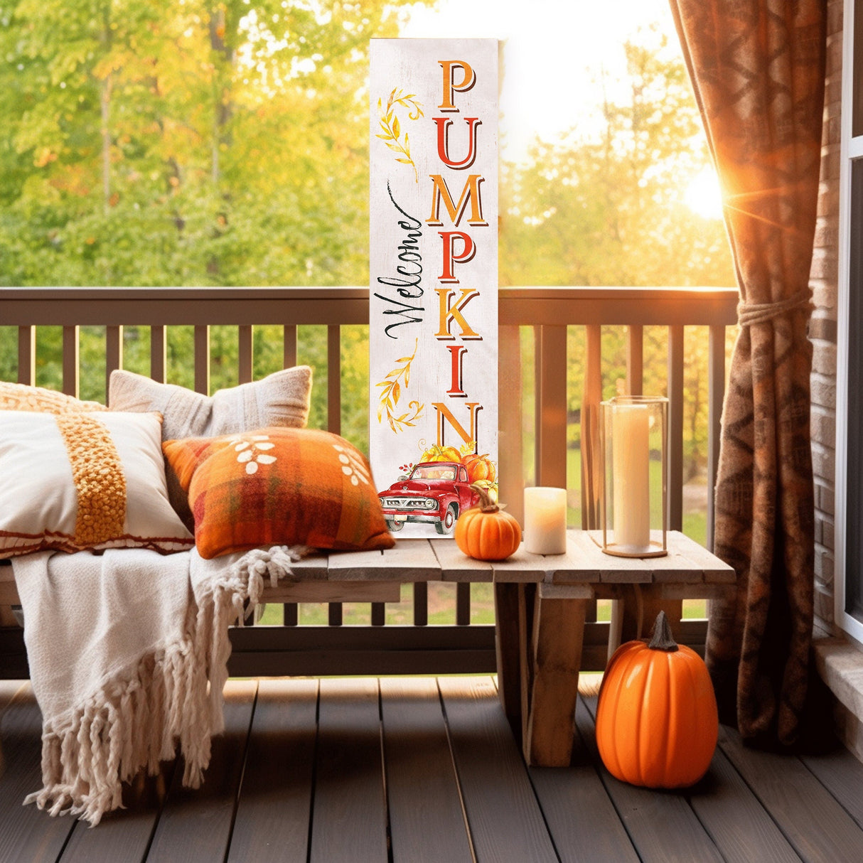 36in "Welcome Pumpkin" Fall Porch Sign - Rustic Harvest Decor for Front Door Display during Autumn Celebrations