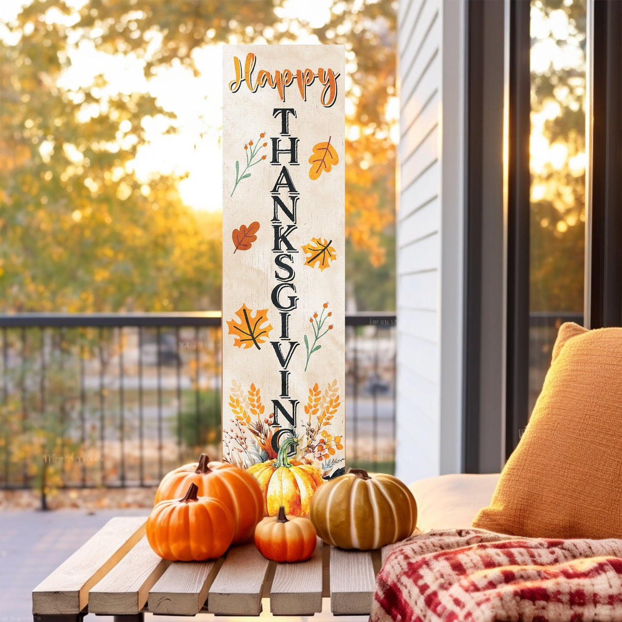 36in "Happy Thanksgiving" Fall Porch Sign - Rustic Harvest Decor for Front Door Display during Autumn Celebrations