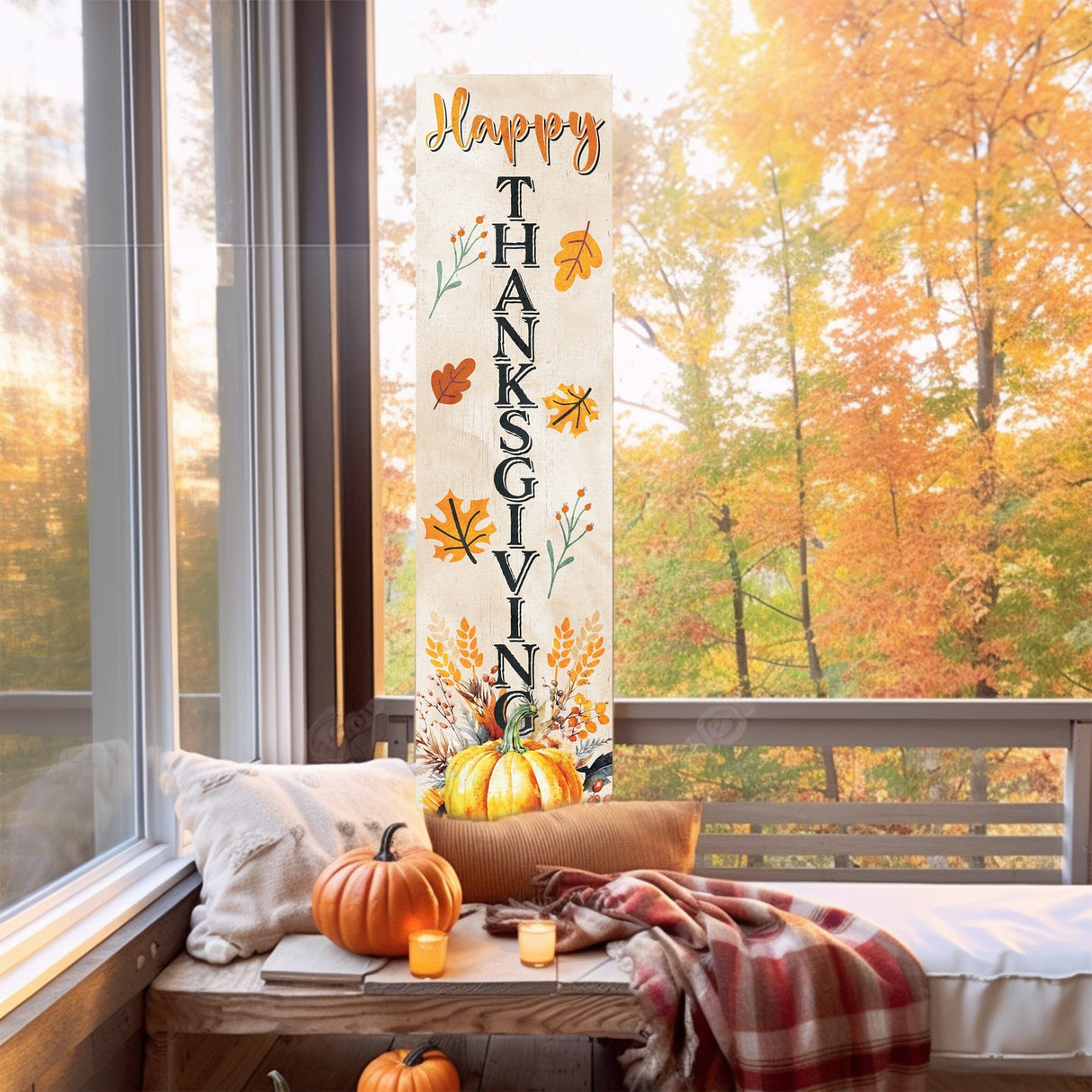 36in "Happy Thanksgiving" Fall Porch Sign - Rustic Harvest Decor for Front Door Display during Autumn Celebrations