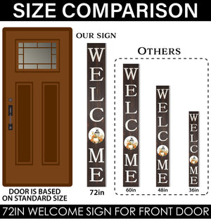 72in "Welcome" Fall Porch Sign with Lantern Design - Brown Porch Board Decor for Front Door during Autumn and Thanksgiving Celebrations