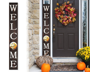 72in "Welcome" Fall Porch Sign with Pumpkins Design - Brown Porch Board Decor for Front Door during Autumn and Thanksgiving Celebrations