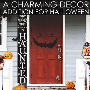 72in Wooden "Beware This Home is Haunted" Halloween Porch Sign - Spooky Front Door Decor for Captivating Halloween Celebrations