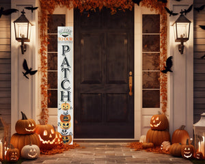 72in Wooden "Welcome to Our Patch" Halloween Porch Sign - Spooky and Charming Front Door Decor for Halloween Celebrations