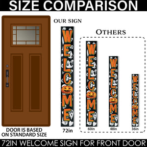 72-Inch Wooden Halloween Welcome Sign with Ghost Pattern and Jack O'Lantern - Spooky Front Door Decoration for Porch, Entryway