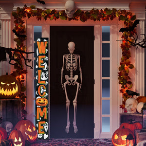 72-Inch Wooden Halloween Welcome Sign with Ghost Pattern and Jack O'Lantern - Spooky Front Door Decoration for Porch, Entryway