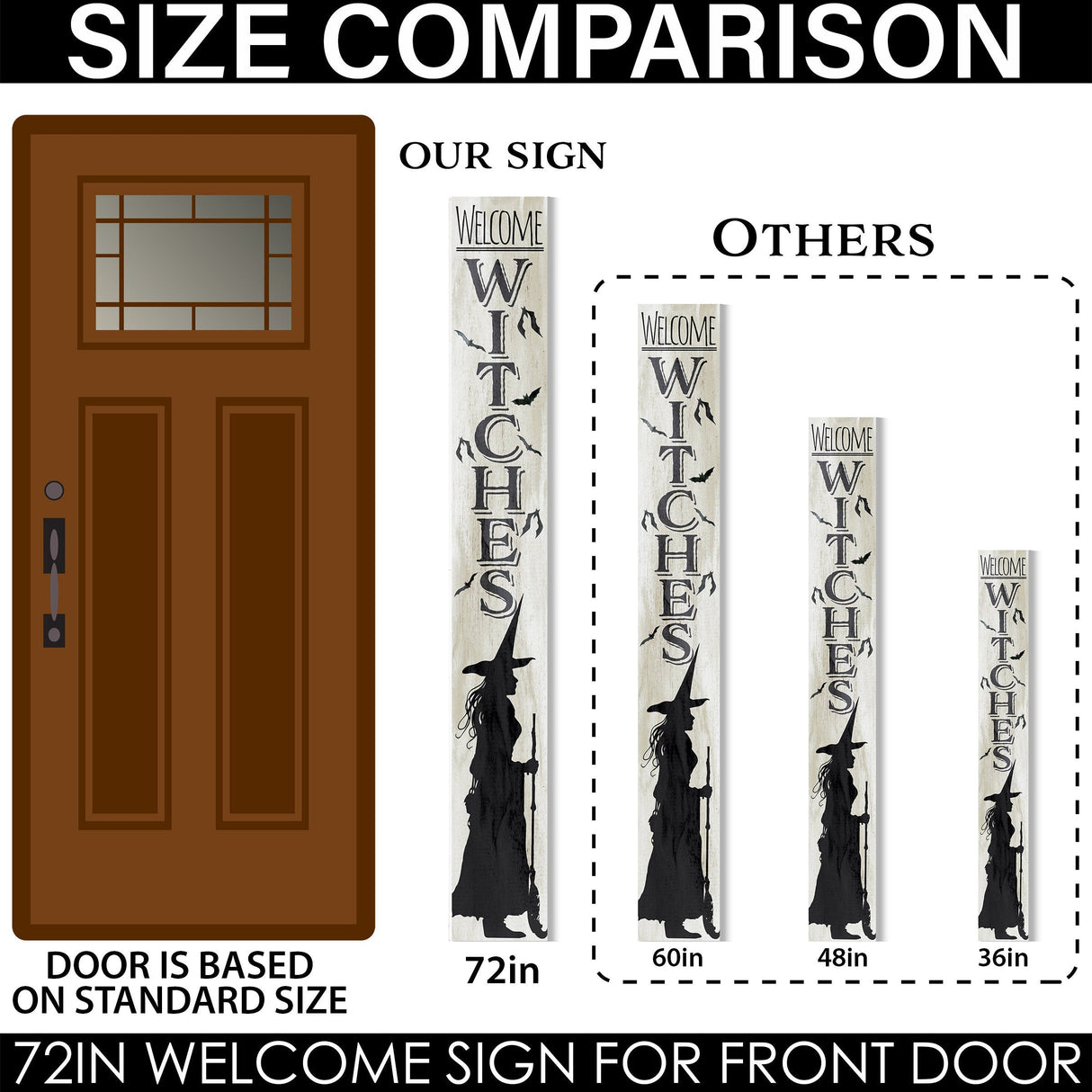 72-Inch "Welcome Witches" Wooden Halloween Sign - Spellbinding Front Door Decor for Porch, Entryway, and Spooky Season Festivities