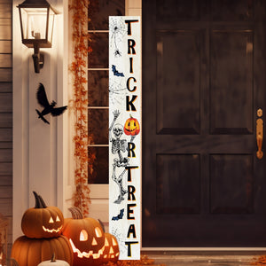 72-Inch Wooden "Trick or Treat" Skeleton Welcome Sign - Spooky Front Door Decoration  Rustic Halloween Accessory for Porch, Entryway