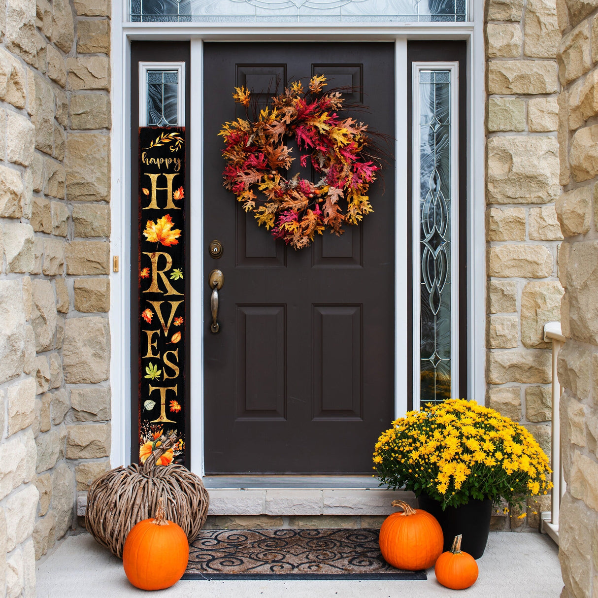 72in Wooden "Happy Harvest" Fall Welcome Porch Sign - Front Door Decor for Seasonal Celebrations, Vintage Fall Decoration