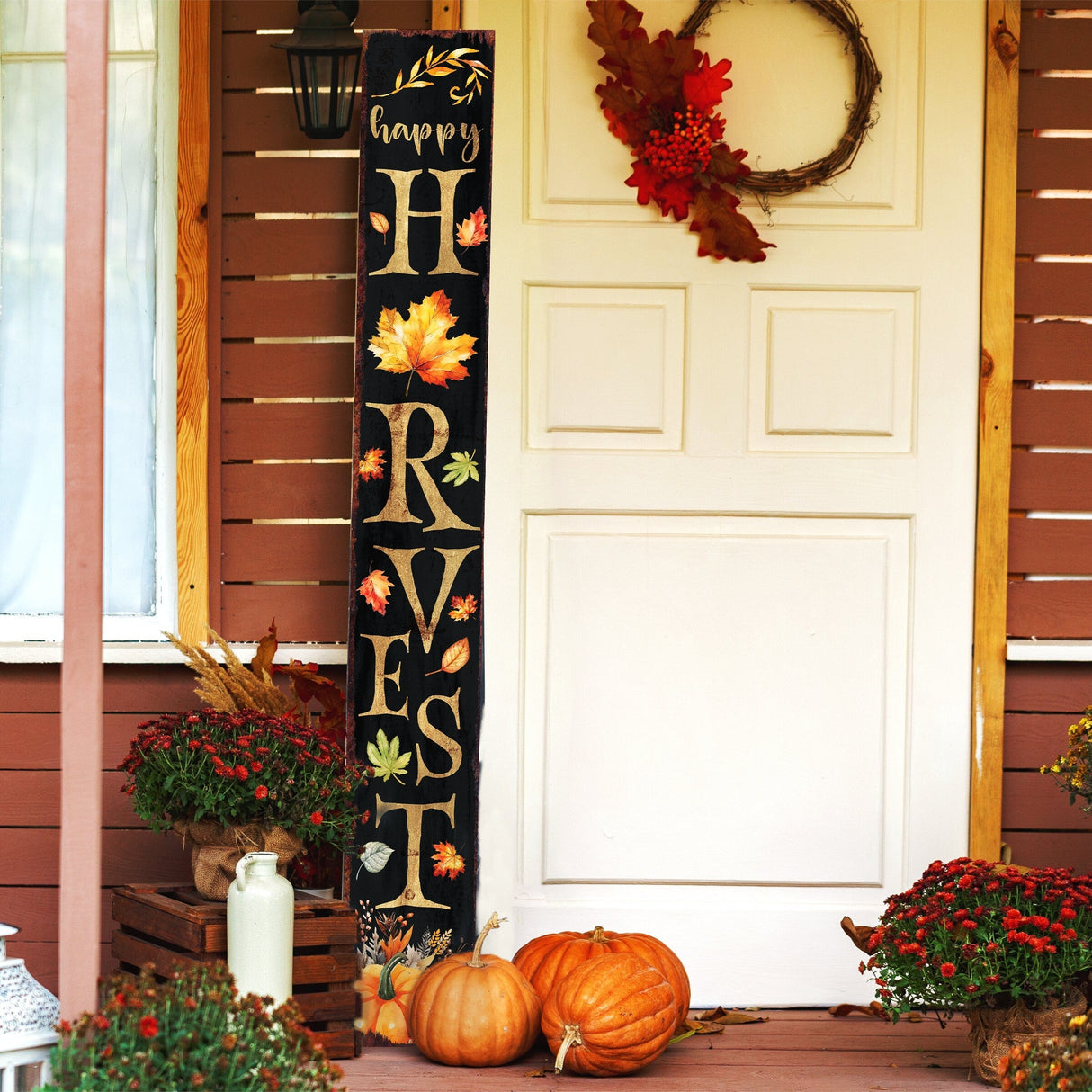 72in Wooden "Happy Harvest" Fall Welcome Porch Sign - Front Door Decor for Seasonal Celebrations, Vintage Fall Decoration