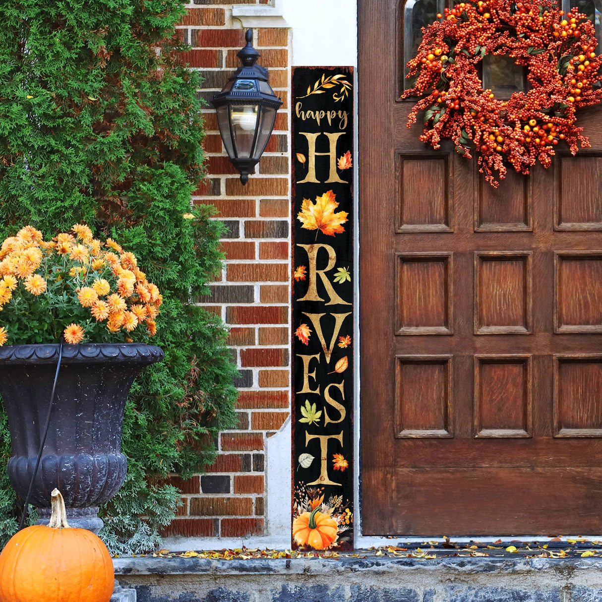 72in Wooden "Happy Harvest" Fall Welcome Porch Sign - Front Door Decor for Seasonal Celebrations, Vintage Fall Decoration