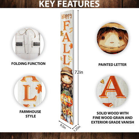 72in "Happy Fall Y'all" Porch Sign - Outdoor Decor for Front Door, Autumn, Harvest, and Thanksgiving Day Celebrations