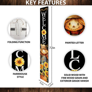 72in Welcome Sign for Front Door - Scarecrow Sunflower Design Perfect for Fall, Harvest, and Thanksgiving Celebrations