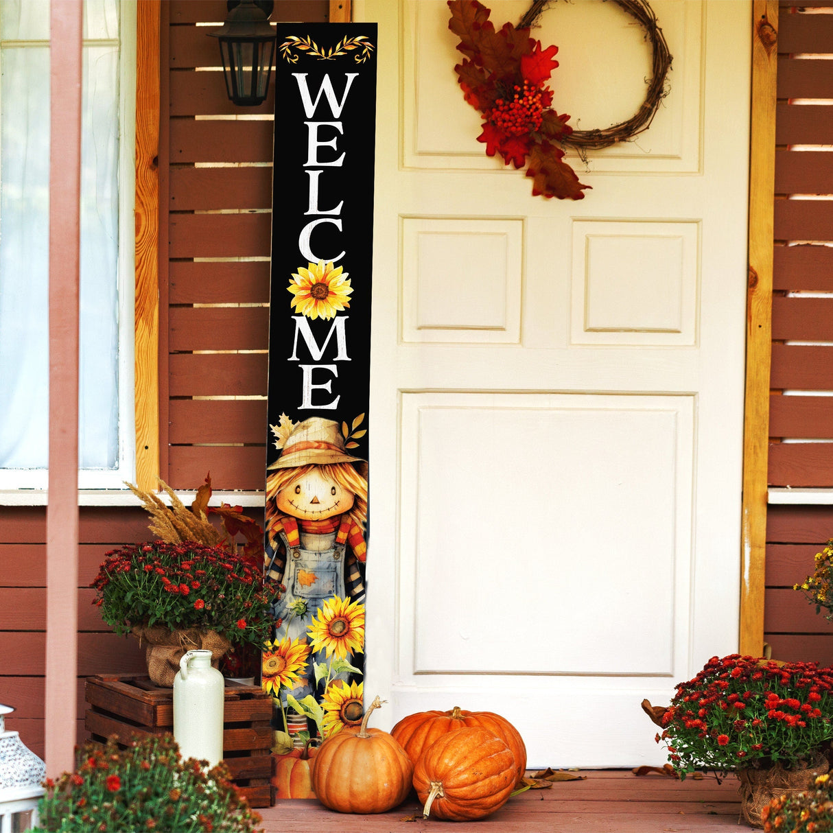 72in Welcome Sign for Front Door - Scarecrow Sunflower Design Perfect for Fall, Harvest, and Thanksgiving Celebrations