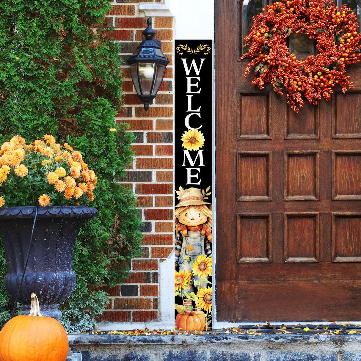 72in Welcome Sign for Front Door - Scarecrow Sunflower Design Perfect for Fall, Harvest, and Thanksgiving Celebrations