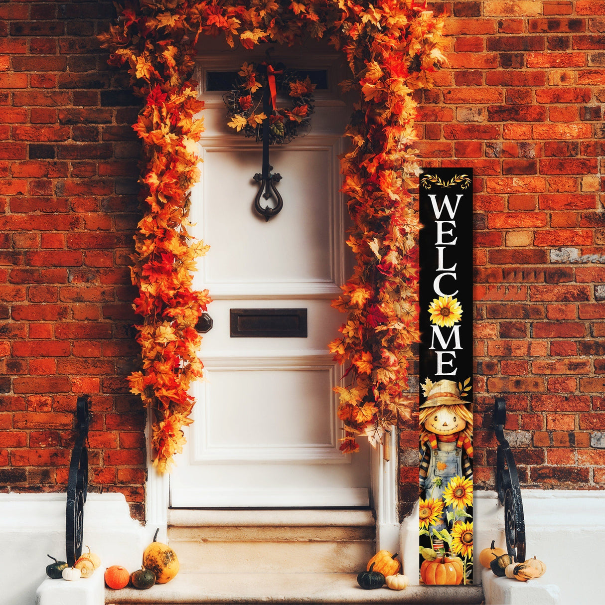 72in Welcome Sign for Front Door - Scarecrow Sunflower Design Perfect for Fall, Harvest, and Thanksgiving Celebrations
