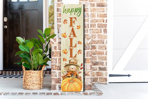 Welcome Autumn: 36in 'Happy Fall' Wooden Porch Sign with Unique Scarecrow Design - Perfect Seasonal Decor for Your Front Door or Porch!