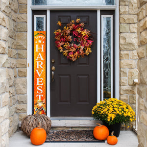72In "Happy Harvest" Fall Porch Sign With Scarecrow Design - Porch Decor For Front Door During Autumn And Thanksgiving Celebrations