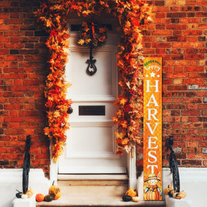 72In "Happy Harvest" Fall Porch Sign With Scarecrow Design - Porch Decor For Front Door During Autumn And Thanksgiving Celebrations
