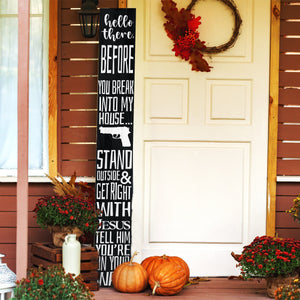72in "Hello There, Get Right With Jesus" Porch Sign - Humorous Warning for Home Security, Wooden Folding Decor