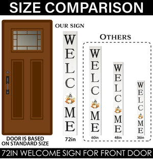 72in "Welcome" Fall Porch Sign with Lantern Design - White Porch Board Decor for Front Door during Autumn and Thanksgiving Celebrations