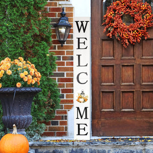 72in "Welcome" Fall Porch Sign with Lantern Design - White Porch Board Decor for Front Door during Autumn and Thanksgiving Celebrations
